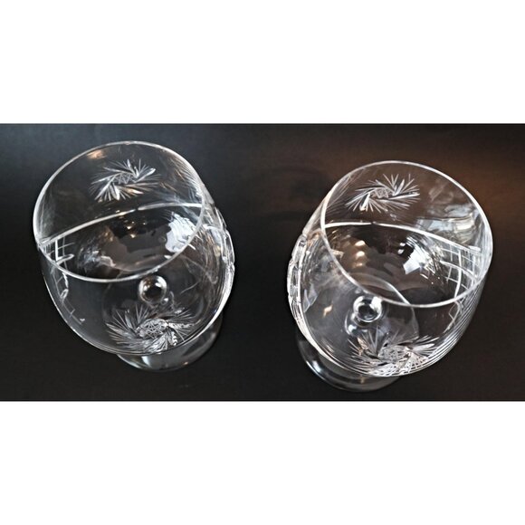 2 Cognac Brandy Snifters Pinwheel Crystal Wine Glasses Stems Goblets Vintage Bar - Picture 3 of 4